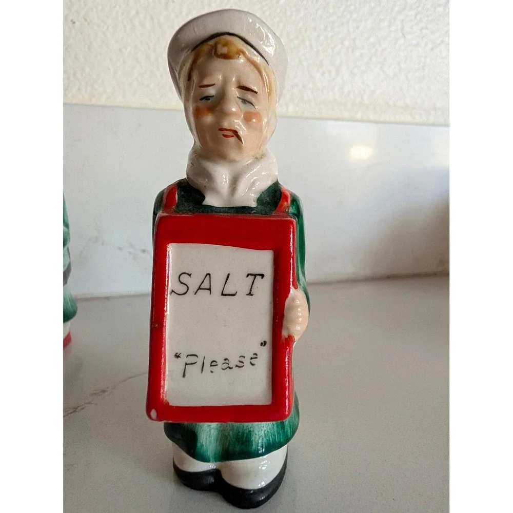 Vintage Sandwich Board Men Salt and Pepper Shakers Ceramic Mid Century Novelty
